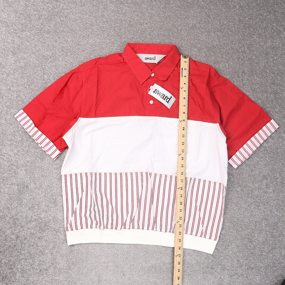 VTG 80s 90s Award Deadstock Large Red White Striped Short Sleeve Collared Shirt - Picture 3 of 9